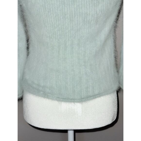 Vtg Express Angora Rabbit Hair Sweater V Neck Y2K Crop Fairy Fuzzy Soft Mint Med - Picture 7 of 13